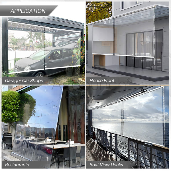Acepunch Secured Clear PVC Roller Blinds Curtains - Waterproof, Superior Dust and Theramal Insulation - AP1452