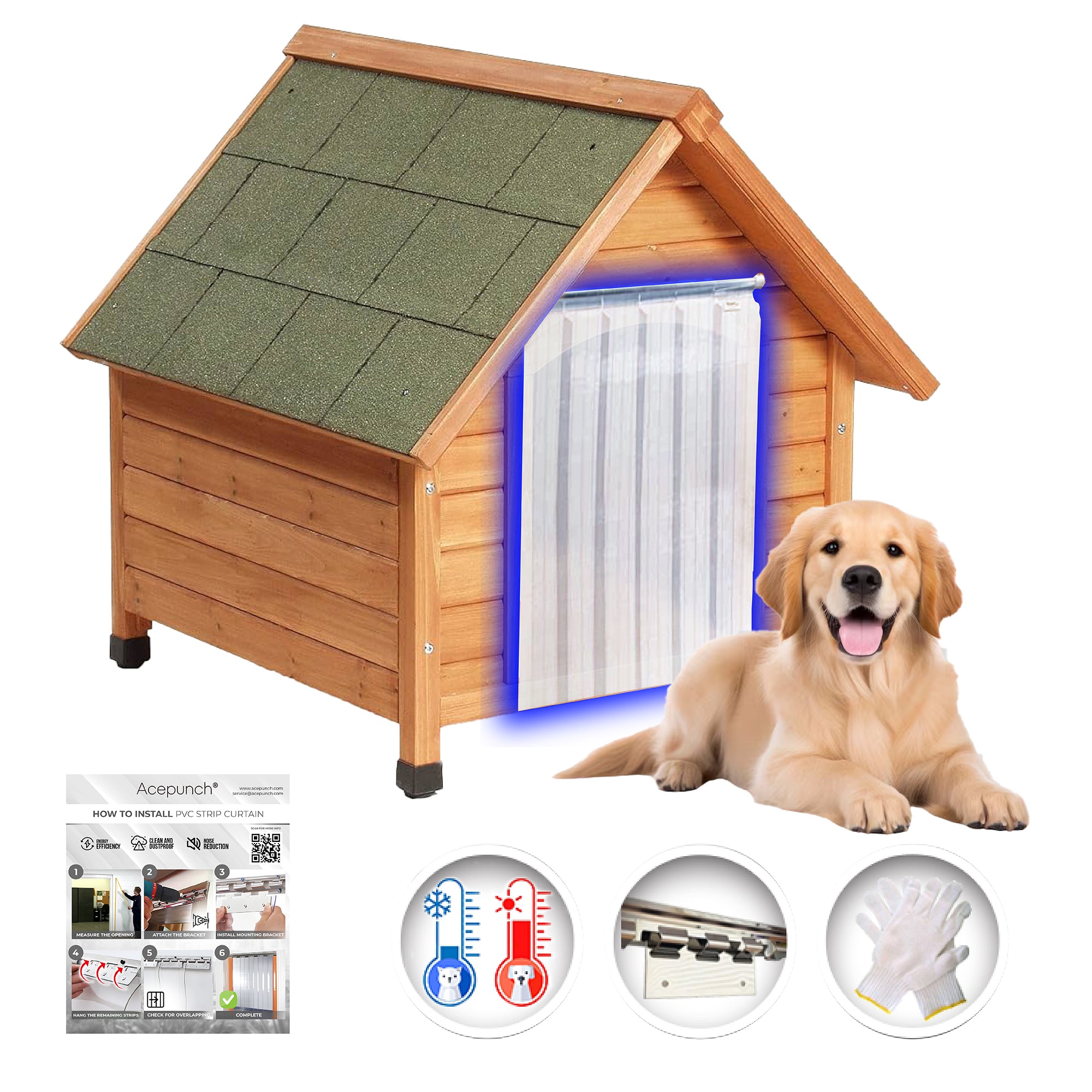 Acepunch PVC Strip Curtain for Dogs and Animals - Waterproof, Superior Dust and Thermal Insulation - KK1465-01