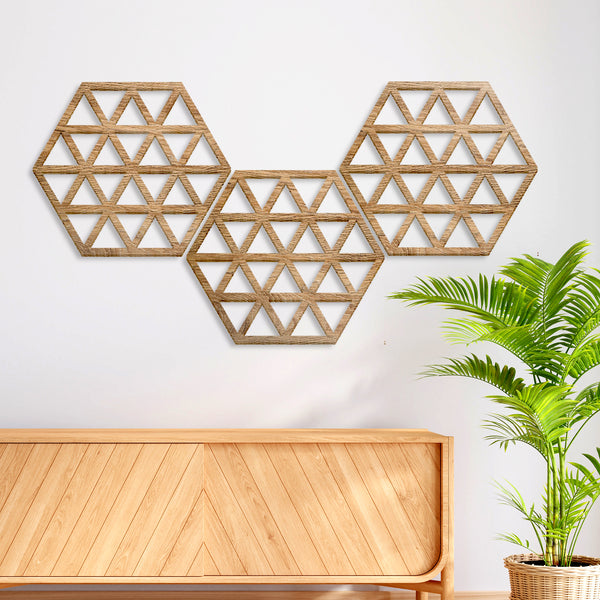 Acepunch Hexagon Isometric Triangle Wood Style Wall Art Decor - AP1421