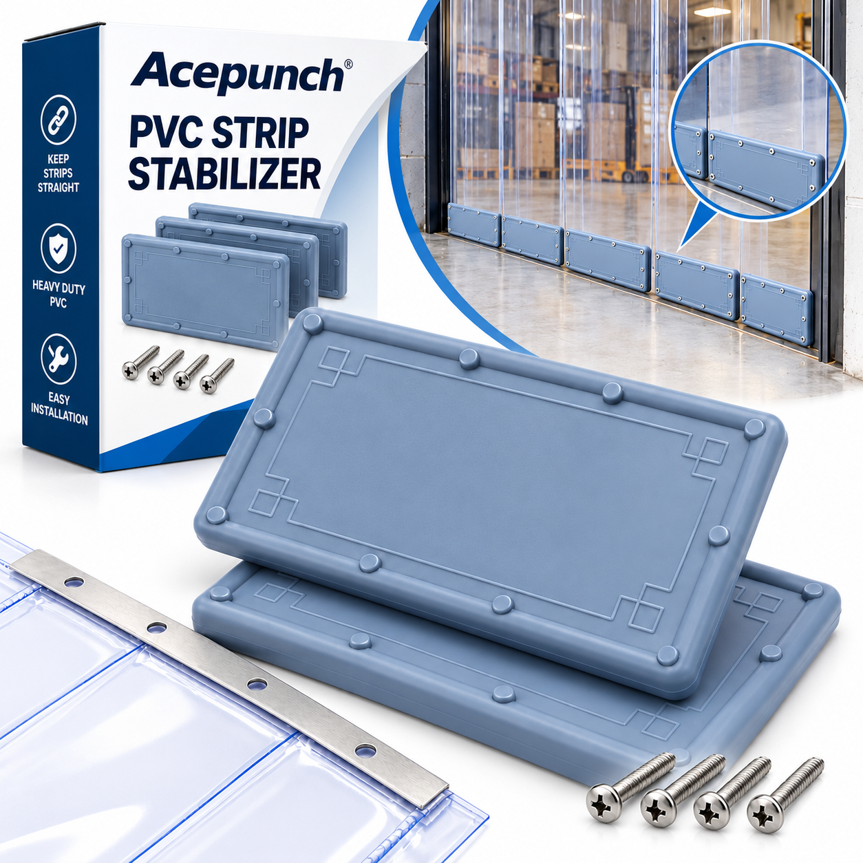 Acepunch PVC Strip Curtain Stabilizer – Bottom Weight Plates for Vinyl Strip Doors AP1505