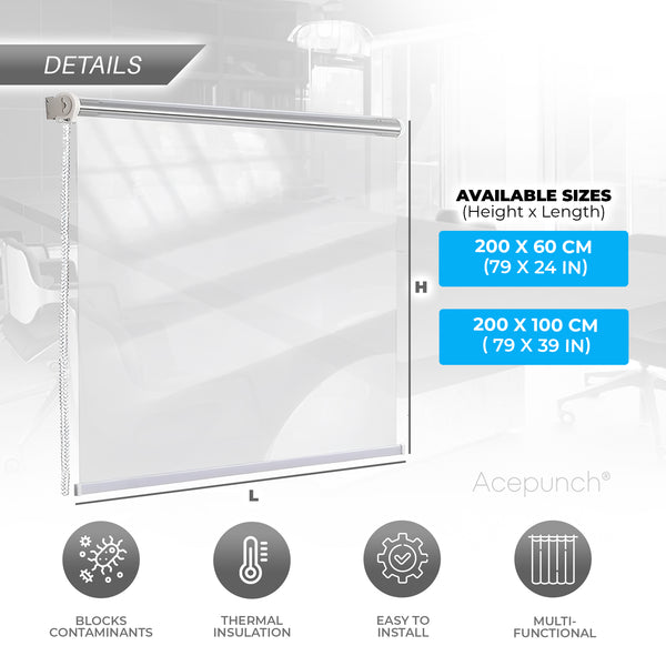Acepunch Outdoor Dustproof and Waterproof Transparent PVC Roller Blinds Curtains for  Restaurant, Hotel, Stores - AP1451