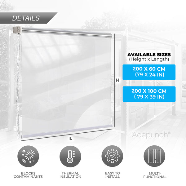 Acepunch Secured Clear PVC Roller Blinds Curtains - Waterproof, Superior Dust and Theramal Insulation - AP1452