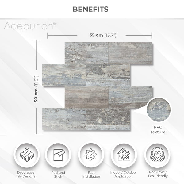 Acepunch Aged Look Lumber Sheet Adhesive Peel and Stick PVC Tile Backsplash - AP1345