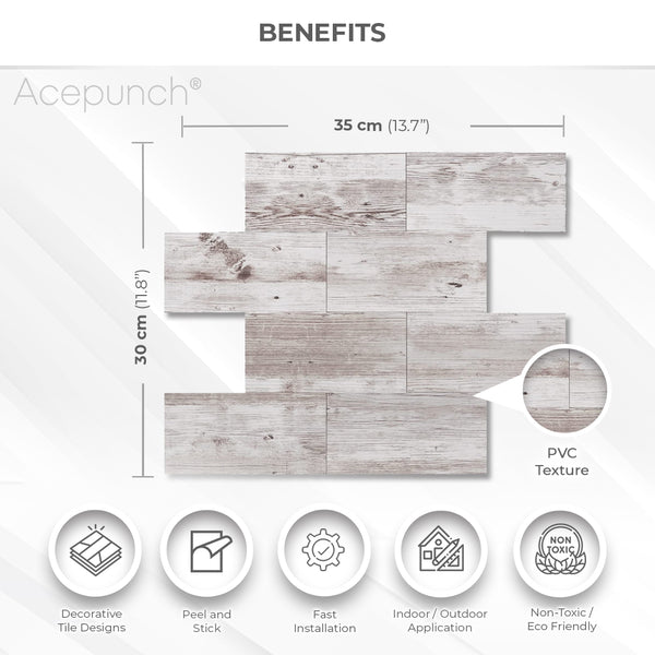 Acepunch Old Wood Adhesive Peel and Stick PVC Tile Backsplash - AP1344