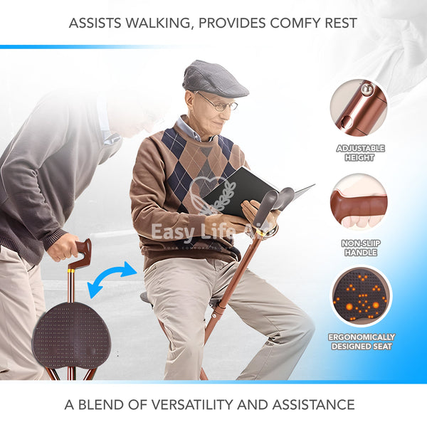 Walking Aid Multifunctional and Adjustable Folding Cane Seat - MO30010