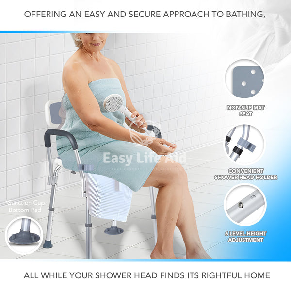 Comfortable, Safe, and Adjustable Anti-Slip Ergonomic Shower Chair with Shower Head Holder - MO30006