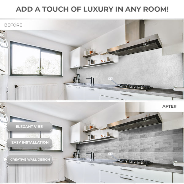 Acepunch Gray Timber Adhesive Peel and Stick PVC Tile Backsplash - AP1343