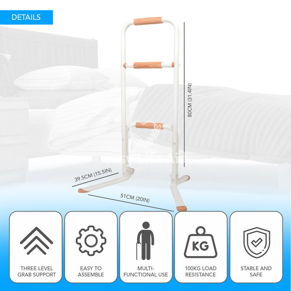 Premium Multi-Functional Wooden Handle 3-Position Movable Sitting Standing Assist Rail - MO30009
