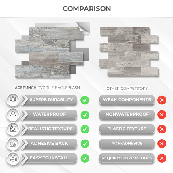 Acepunch Aged Look Lumber Sheet Adhesive Peel and Stick PVC Tile Backsplash - AP1345