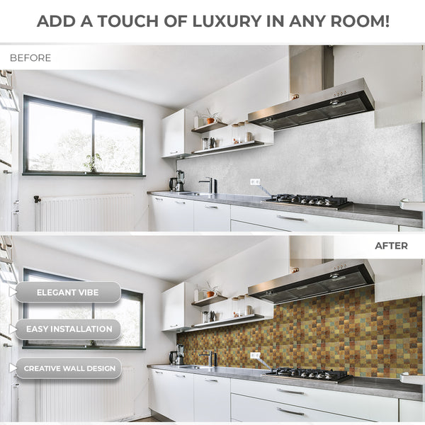 Acepunch Rustic Style Adhesive Peel and Stick Aluminum Metal Tile Backsplash - AP1341