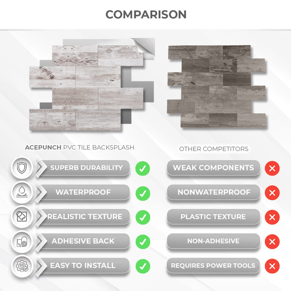 Acepunch Old Wood Adhesive Peel and Stick PVC Tile Backsplash - AP1344