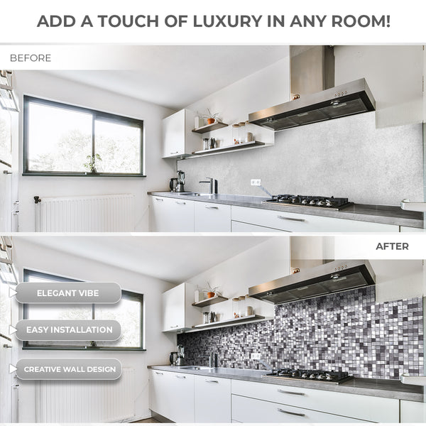 Acepunch Silver Mosaic Adhesive Peel and Stick Aluminum Metal Tile Backsplash - AP1339