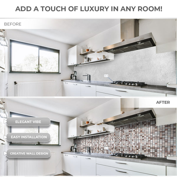 Acepunch Bronze Mosaic Adhesive Peel and Stick Aluminum Metal Tile Backsplash - AP1338
