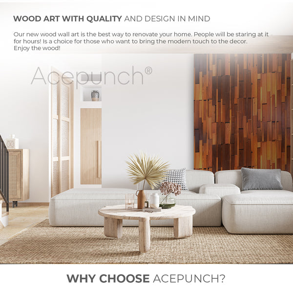 Acepunch 3D Accent Deluxe Nordic Solid Wood Mosaic Wall Art Panel 30 x 30cm (12 x 12in) AP1238