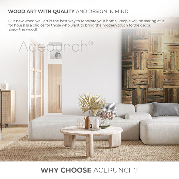 Acepunch Authentic Fine Solid Old Weathered Distressed Style Wood Wall Art Panel 30 x 30cm (12 x 12in) AP1236