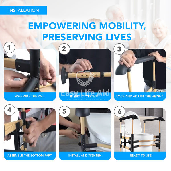 Adjustable Wood Design Secure Toilet Safety Rail for Enhanced Mobility - MO30003