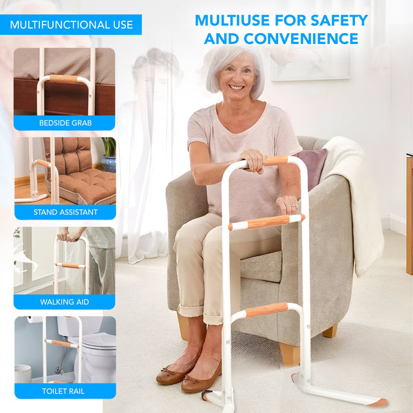 Premium Multi-Functional Wooden Handle 3-Position Movable Sitting Standing Assist Rail - MO30009