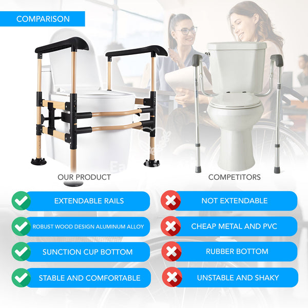 Adjustable Wood Design Secure Toilet Safety Rail for Enhanced Mobility - MO30003