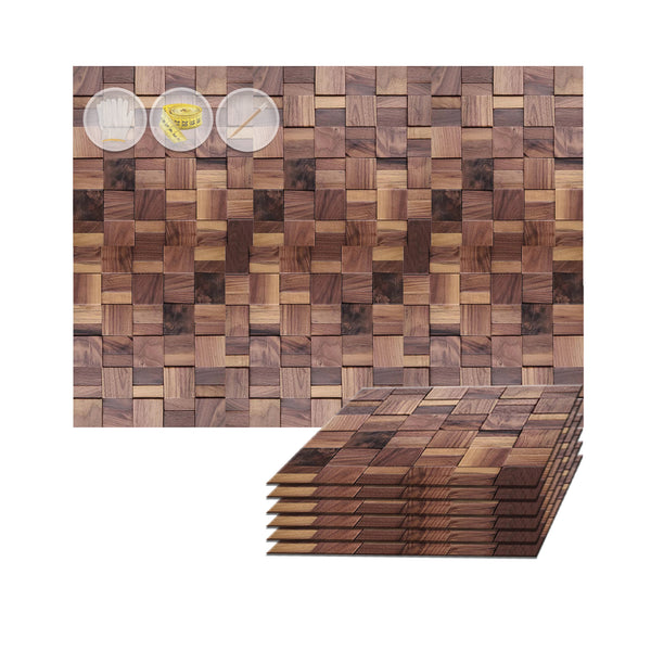 Acepunch Refined Elegance Handcrafted Walnut Mosaic Panel 30 x 30cm (12 x 12in) - AP1363