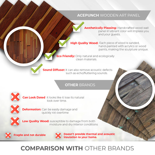 Acepunch 3D Accent Deluxe Nordic Solid Wood Mosaic Wall Art Panel 30 x 30cm (12 x 12in) AP1238