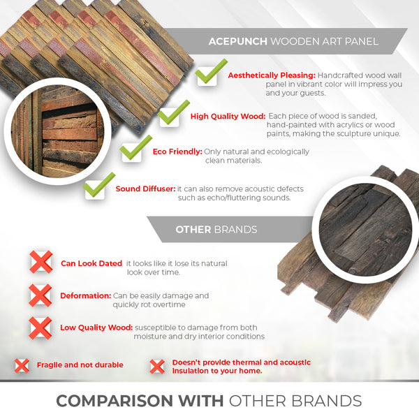 Acepunch Authentic Fine Solid Old Weathered Distressed Style Wood Wall Art Panel 30 x 30cm (12 x 12in) AP1236