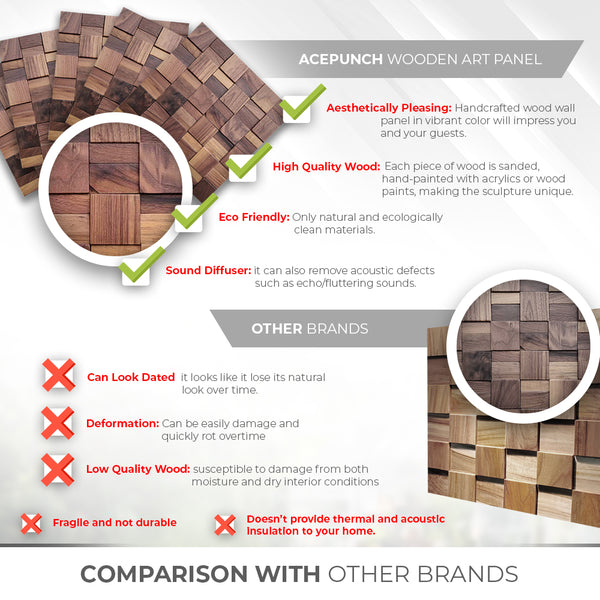 Acepunch Refined Elegance Handcrafted Walnut Mosaic Panel 30 x 30cm (12 x 12in) - AP1363