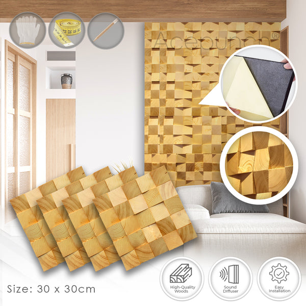Acepunch Genuine 3D Geometric Style Wooden Wall Art Panel 30 x 30cm (12 x 12in) AP1234