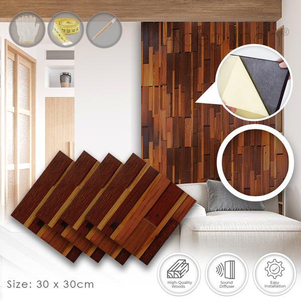 Acepunch 3D Accent Deluxe Nordic Solid Wood Mosaic Wall Art Panel 30 x 30cm (12 x 12in) AP1238