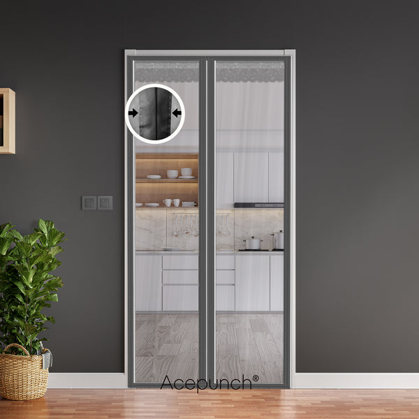 Acepunch Easy DIY Magnetic Indoor/Outdoor PVC Strip Transparent Curtain Screen Door Grey KK1326