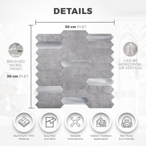 Acepunch Silver & Grey Picket Mosaic Aluminum Metal Tile Backsplash - AP1351
