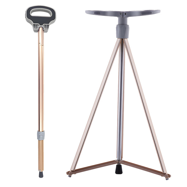 Multifunctional Foldable and Adjustable Height Lightweight Aluminum Alloy Cane Seat - MO30020