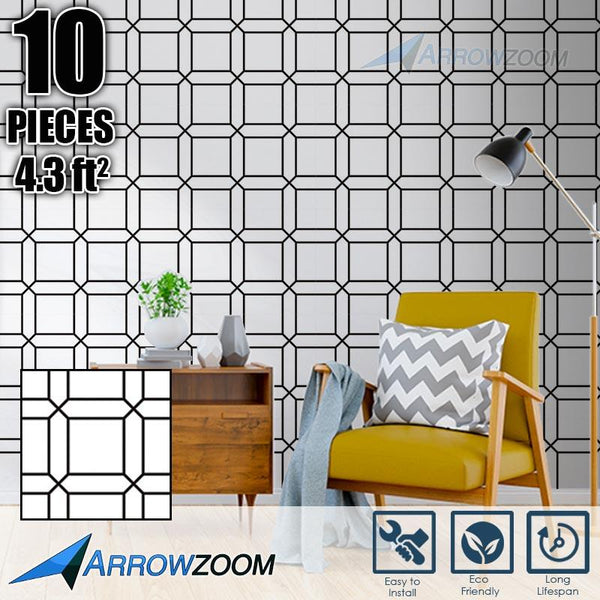Arrowzoom Self-Adhesive Black & White Pattern Wall & Floor PVC Vinyl Tiles Decor KK1192