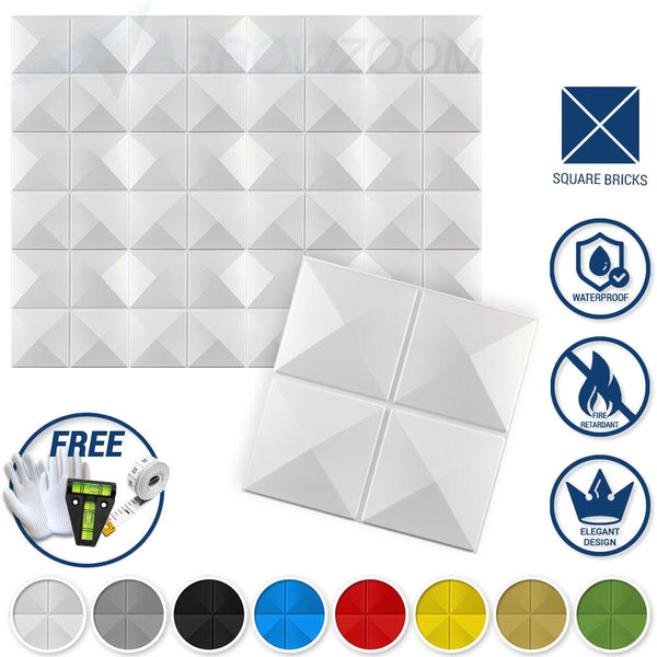 Acepunch Textured PVC 3D Wall Panel Square Bricks Design - AP1208