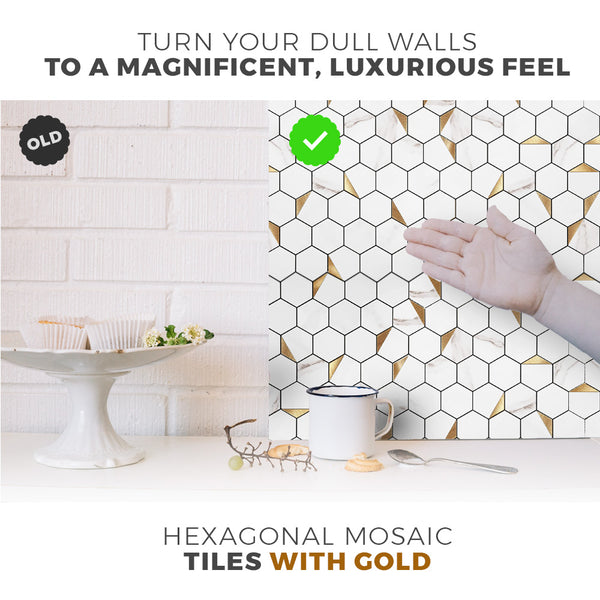 Acepunch Hexagon Peel and Stick Grey Marble Stone Aluminum Tile Backsplash AP1348