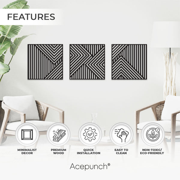 Acepunch Asymmetrical Lines Wood Wall Art Decor AP1288