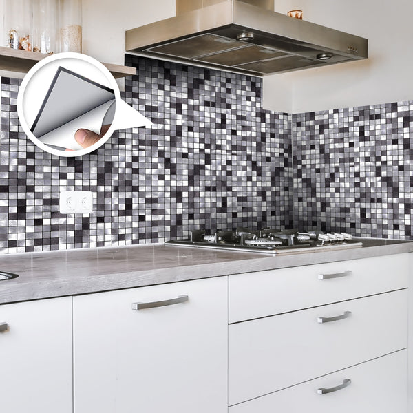 Acepunch Silver Mosaic Adhesive Peel and Stick Aluminum Metal Tile Backsplash - AP1339